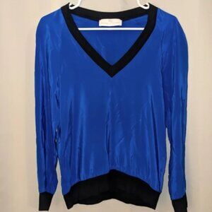 Amanda Uprichard Silk Royal Blue Blouse with Black Trim